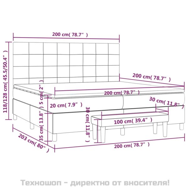 Боксспринг легло с матрак, черно, 200x200 см, плат