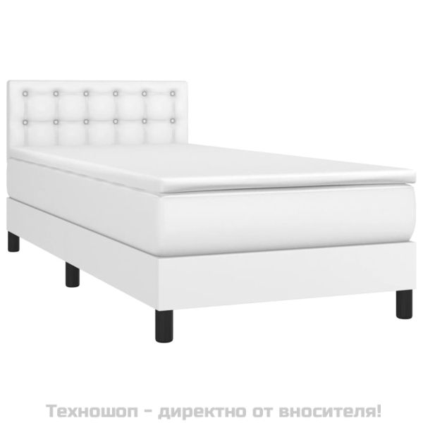 Боксспринг легло с матрак, бяло, 90x200 см, изкуствена кожа