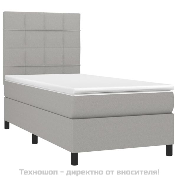 Боксспринг легло с матрак, светлосиво, 90x200 см, плат