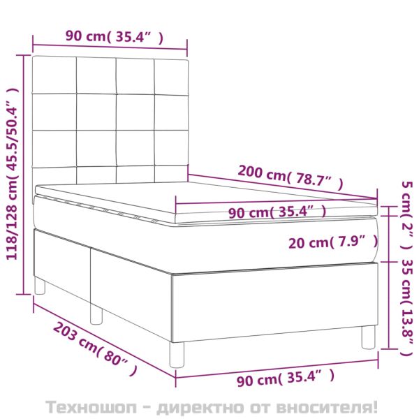 Боксспринг легло с матрак, светлосиво, 90x200 см, плат