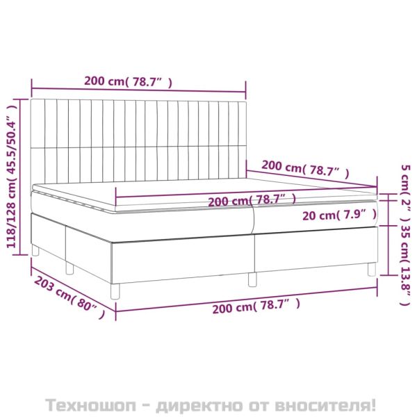 Боксспринг легло с матрак, черно, 200x200 см, кадифе
