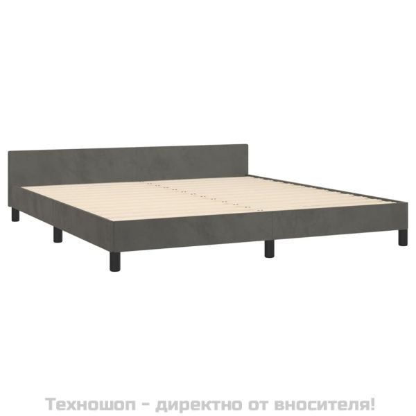 Рамка за легло с табла, тъмносива, 180x200 см, кадифе