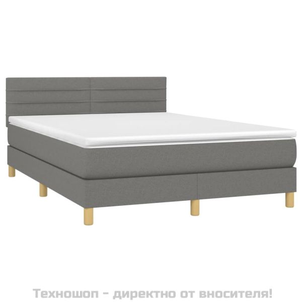 Боксспринг легло с матрак и LED, тъмносиво, 140x200 см, плат
