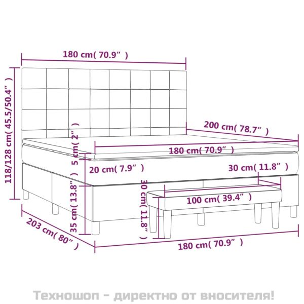 Боксспринг легло с матрак, тъмносиво, 180x200 см, плат