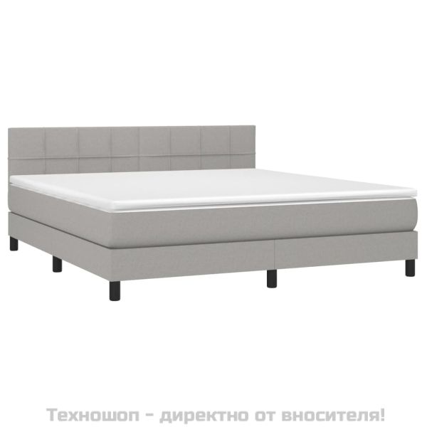 Боксспринг легло с матрак и LED, светлосиво, 160x200 см, плат