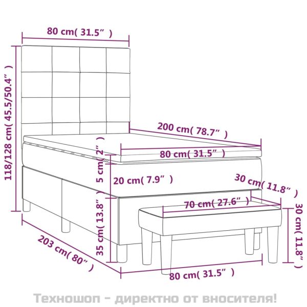 Боксспринг легло с матрак, тъмносив, 80x200 см, плат