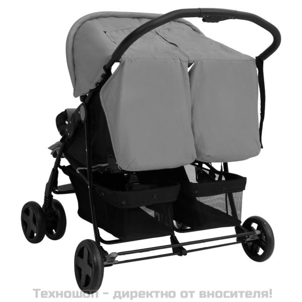 Количка за близнаци, светлосива, стомана
