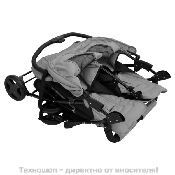Количка за близнаци, светлосива, стомана