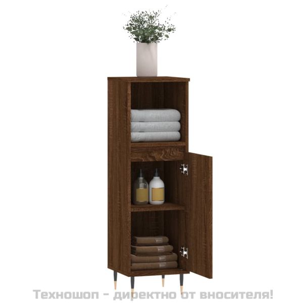 Шкаф за баня, кафяв дъб, 30x30x100 см, инженерно дърво
