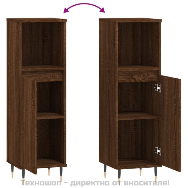 Шкаф за баня, кафяв дъб, 30x30x100 см, инженерно дърво