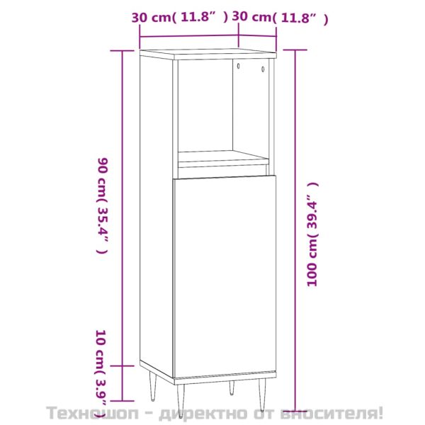 Шкаф за баня, кафяв дъб, 30x30x100 см, инженерно дърво