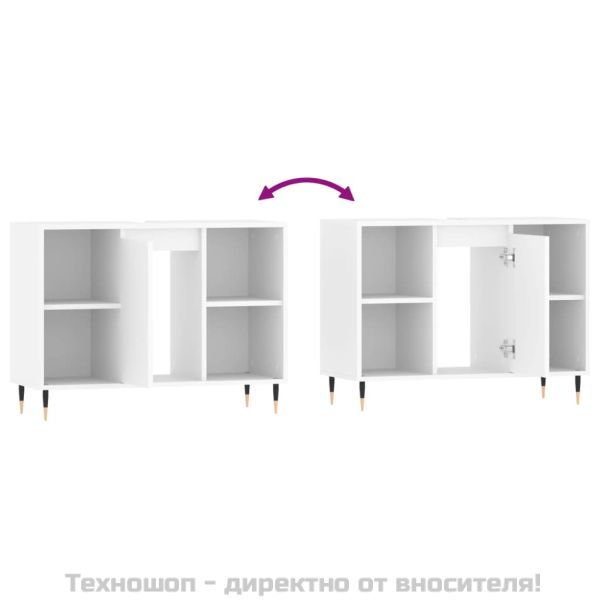 Шкаф за баня, бял, 80x33x60 см, инженерно дърво