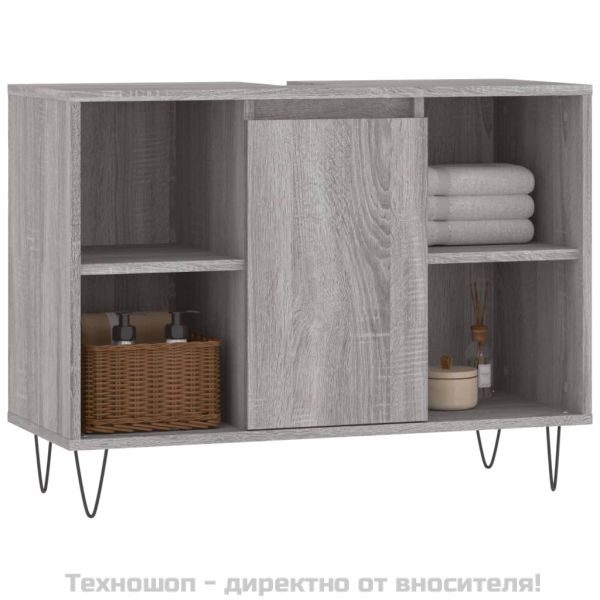 Шкаф за баня, сив сонома, 80x33x60 см, инженерно дърво