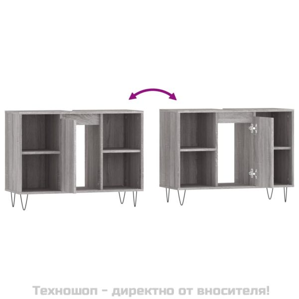 Шкаф за баня, сив сонома, 80x33x60 см, инженерно дърво