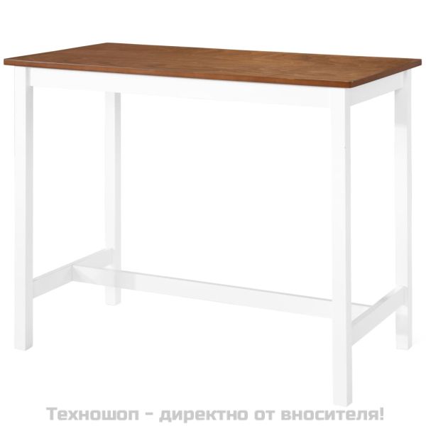 Комплект бар маса и столове, 5 части, дървен масив, кафяв и бял