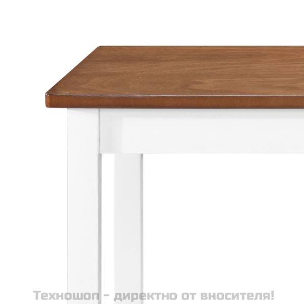 Комплект бар маса и столове, 5 части, дървен масив, кафяв и бял