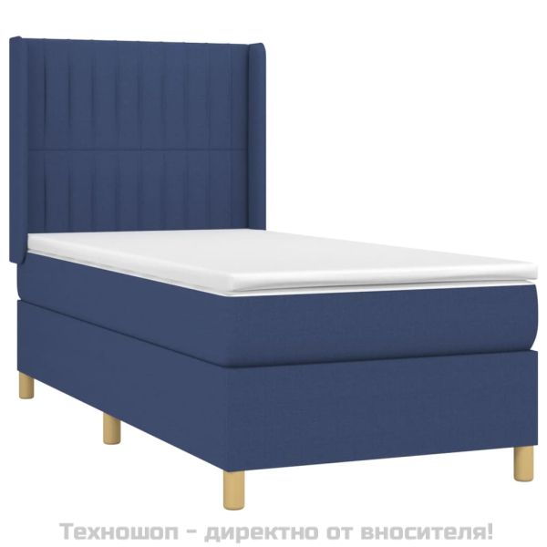 Боксспринг легло с матрак и LED, синя, 90x200 см, плат