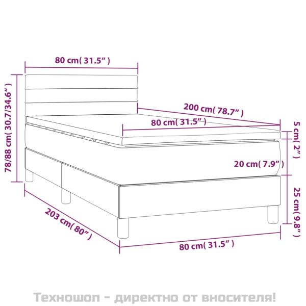 Боксспринг легло с матрак, тъмносив, 80x200 см, плат