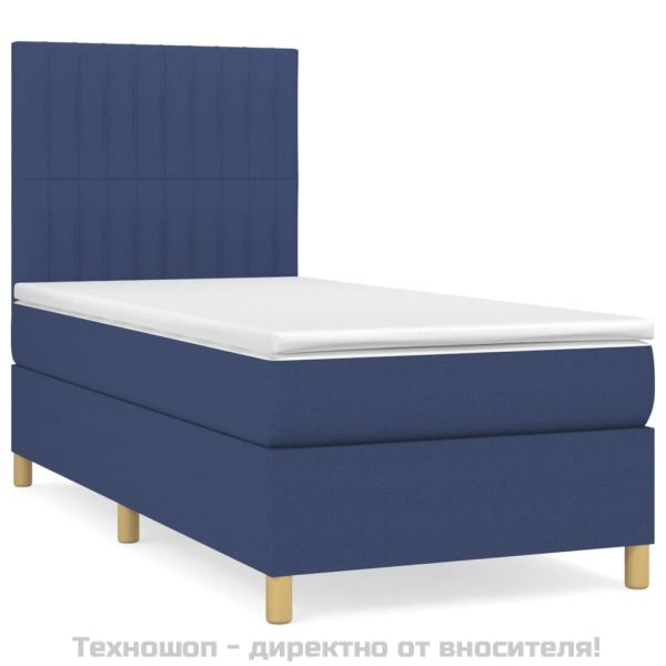 Боксспринг легло с матрак, синя, 90x200 см, плат