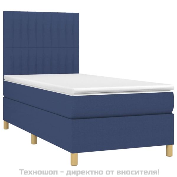 Боксспринг легло с матрак, синя, 90x200 см, плат