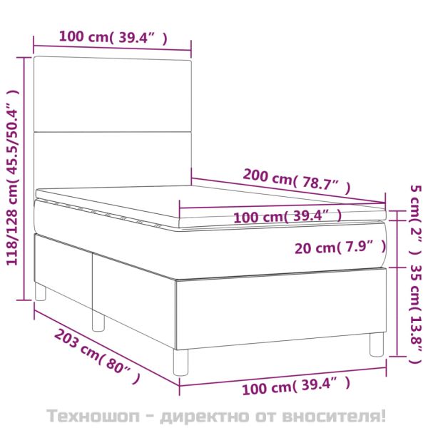 Боксспринг легло с матрак, черно, 100x200 см, кадифе