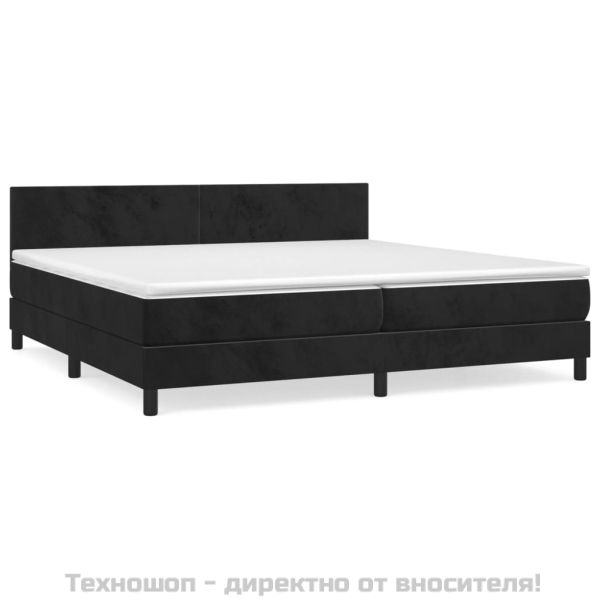 Боксспринг легло с матрак, черно, 200x200 см, кадифе
