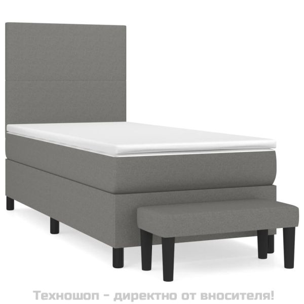 Боксспринг легло с матрак, тъмносив, 90x190 см, плат