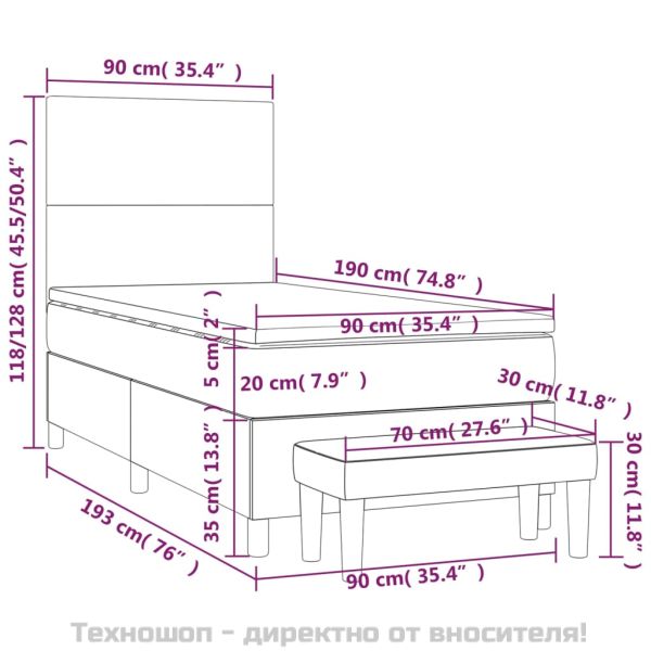 Боксспринг легло с матрак, тъмносив, 90x190 см, плат