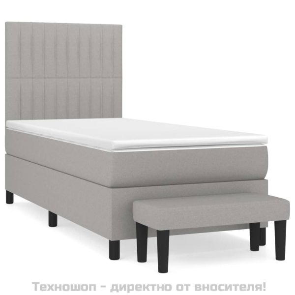 Боксспринг легло с матрак, светлосиво, 90x200 см, плат