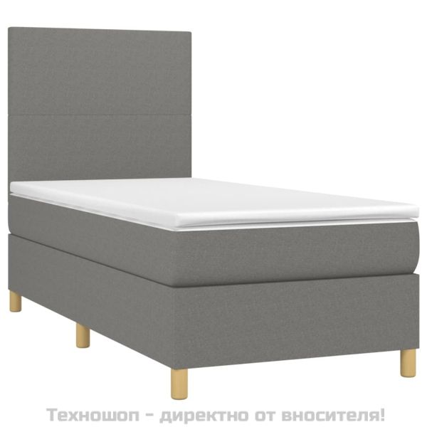 Боксспринг легло с матрак, тъмносив, 90x190 см, плат