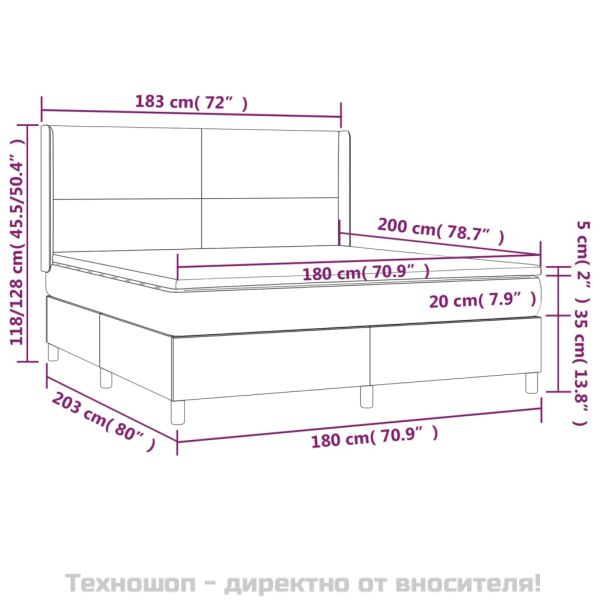 Боксспринг легло с матрак, тъмносиво, 180x200 см, плат