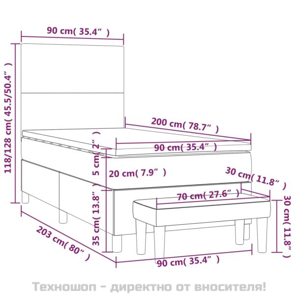 Боксспринг легло с матрак, тъмносиво, 90x200 см, плат