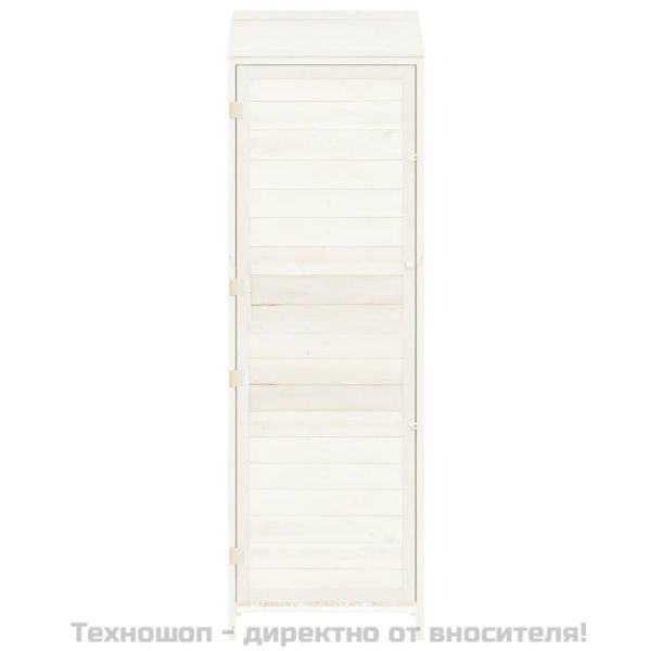 Градинска барака, бяла, 55x52x174,5 см, чамово дърво масив