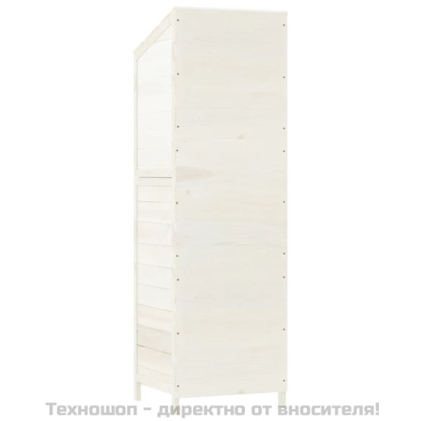 Градинска барака, бяла, 55x52x174,5 см, чамово дърво масив