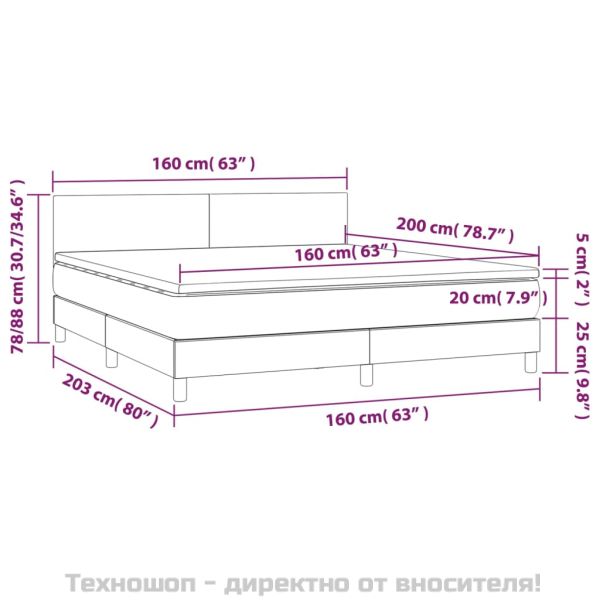 Боксспринг легло с матрак, черно, 160x200 см, изкуствена кожа