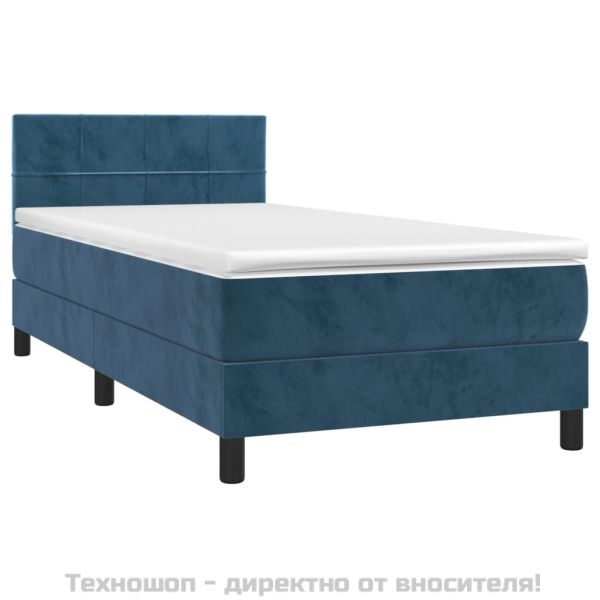Боксспринг легло с матрак, тъмносиньо, 100x200 см, кадифе