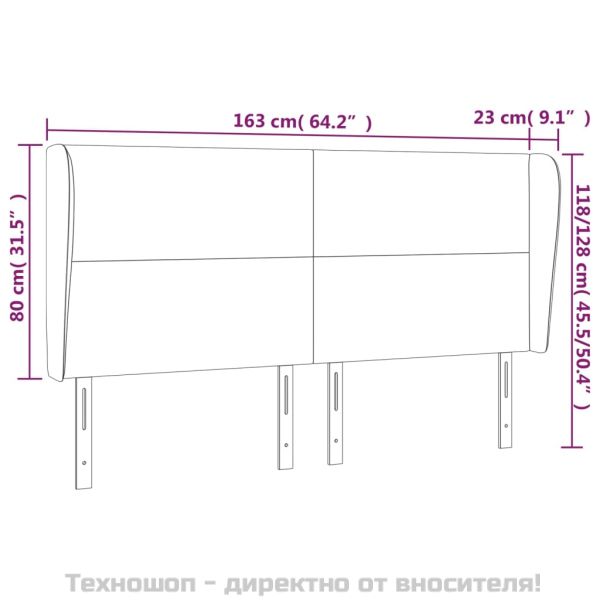 Горна табла с уши, бяла, 163x23x118/128 см, изкуствена кожа