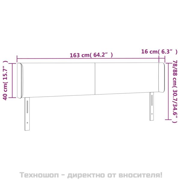 LED горна табла за легло, бяла, 163x16x78/88см, изкуствена кожа