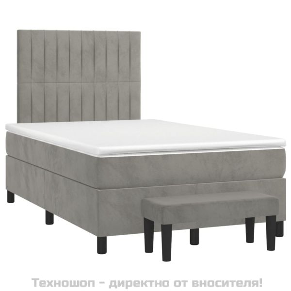 Боксспринг легло с матрак, светлосиво, 120x200 см, кадифе