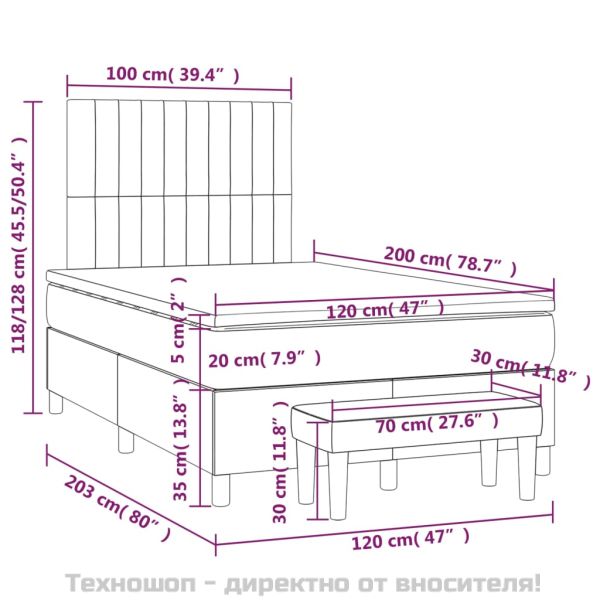 Боксспринг легло с матрак, светлосиво, 120x200 см, кадифе