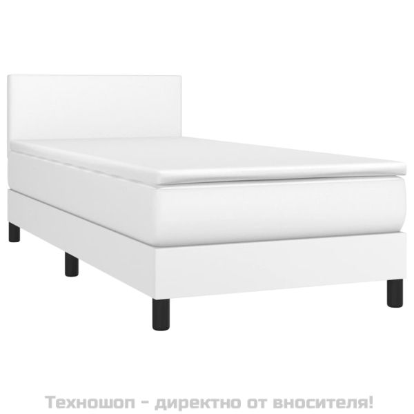 Боксспринг легло с матрак, бяло, 90x200 см, изкуствена кожа