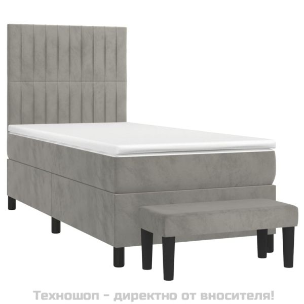 Боксспринг легло с матрак, светлосиво, 80x200 см, кадифе