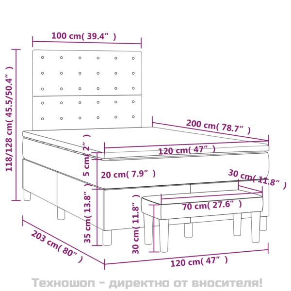 Боксспринг легло с матрак, светлосиво, 120x200 см, кадифе