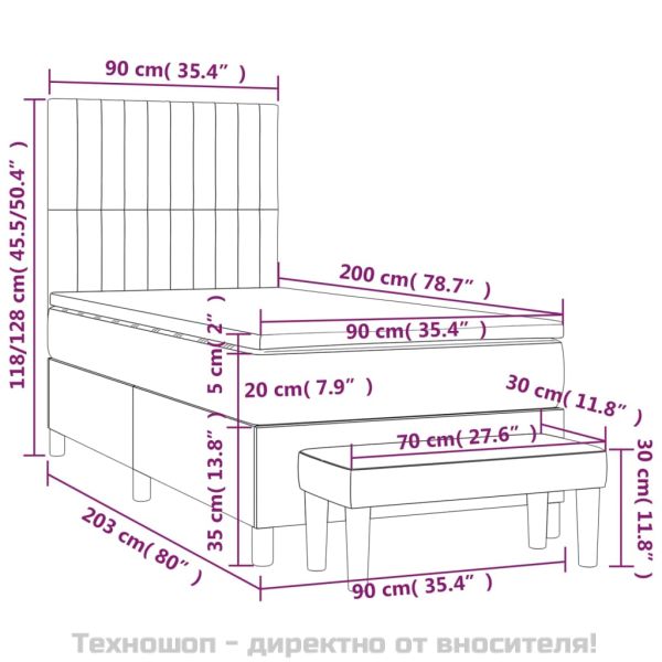 Боксспринг легло с матрак, розово, 90x200 см, кадифе