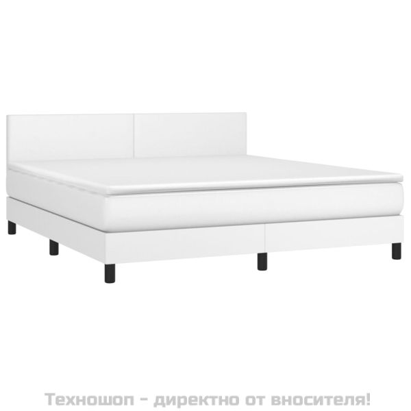 Боксспринг легло с матрак, бяло, 160x200 см, изкуствена кожа
