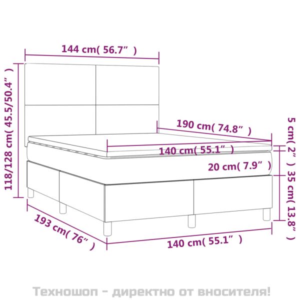 Боксспринг легло с матрак, тъмносиво, 140x190 см плат