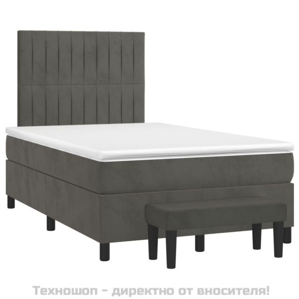Боксспринг легло с матрак, тъмносиво, 120x200 см, кадифе