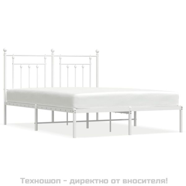 Метална рамка за легло с горна табла, бяла, 140x190 см