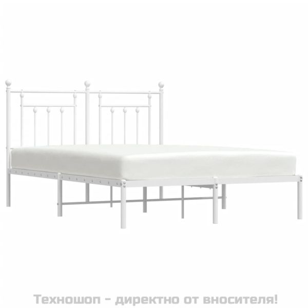 Метална рамка за легло с горна табла, бяла, 140x190 см