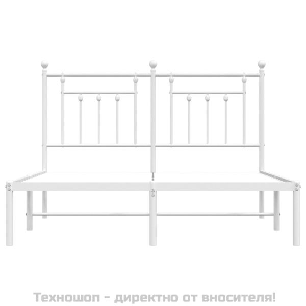Метална рамка за легло с горна табла, бяла, 140x190 см